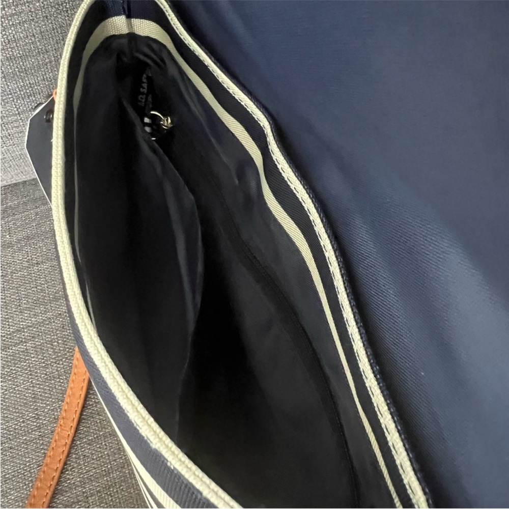 Nautica Striped Crossbody Bag navy blue and white with Tan Accents - Picture 8 of 9